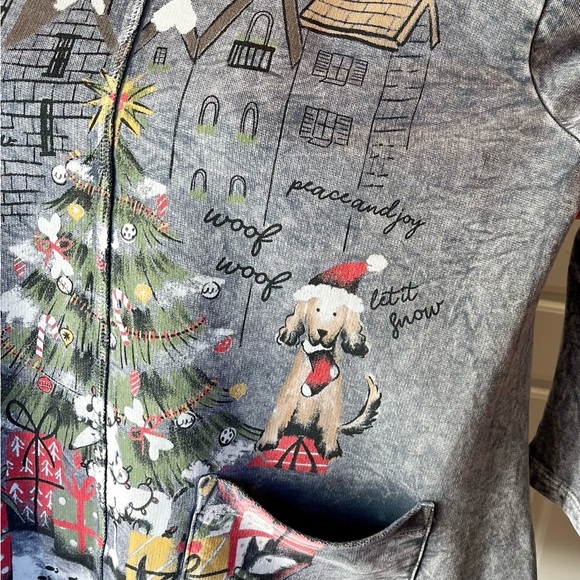 Jess & Jane dogs of Christmas midnight tunic size XL Very cute gray washed,Fun - Picture 5 of 10